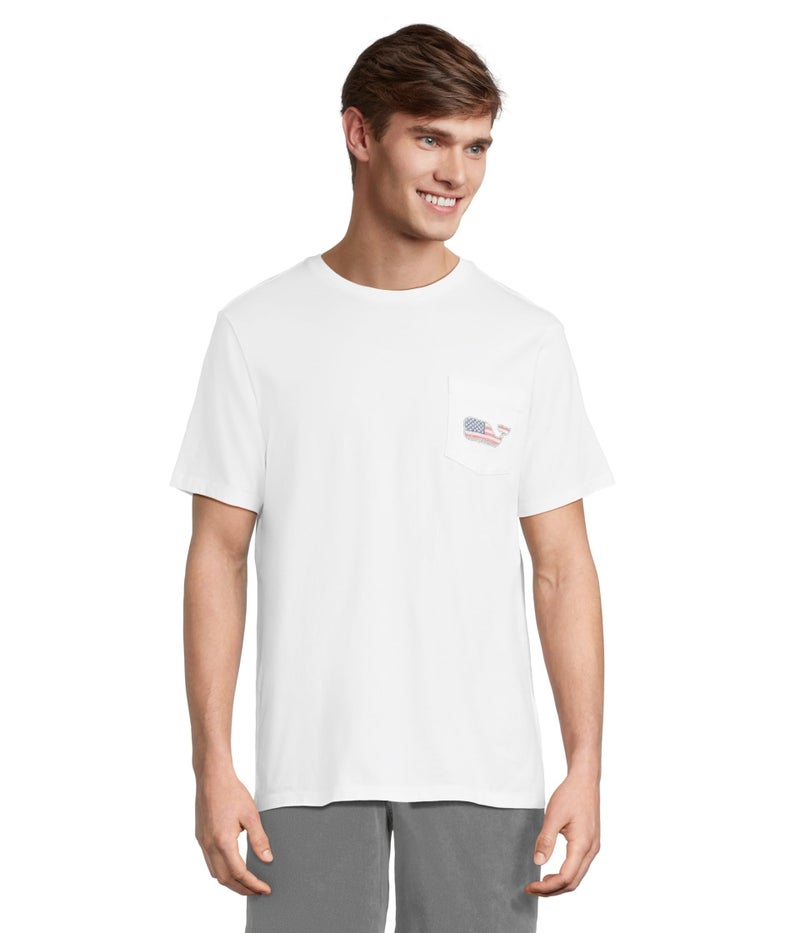 vineyard vines Men's Short Sleeve Americana Whale Pocket T-Shirt, White Cap, Medium - Image 1